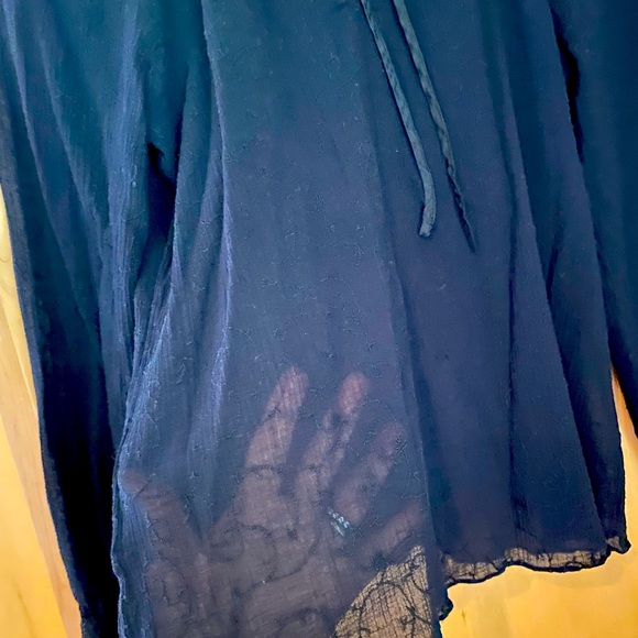 RALPH Ralph Lauren semi-sheer tie-neck top in black. - Picture 2 of 2